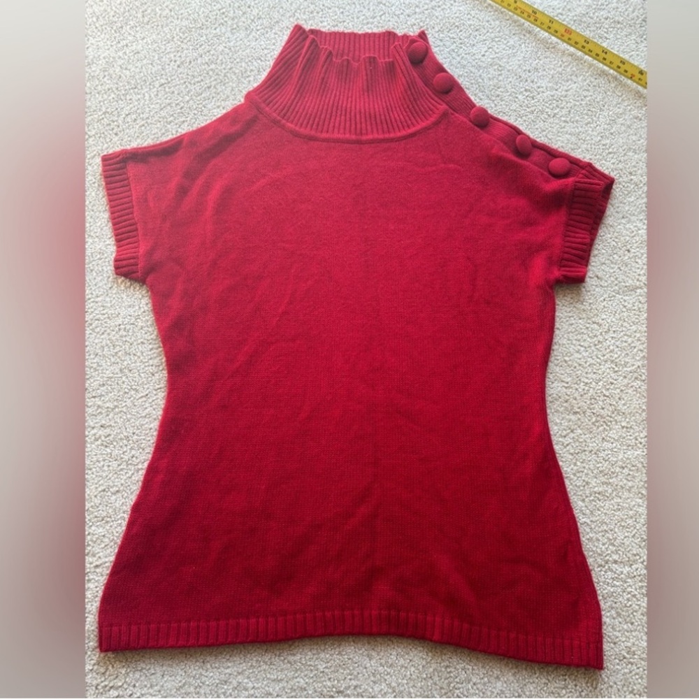 INC International Concepts Red Knit Mock Neck Sweater Top Button Detail Size LP - Picture 6 of 7